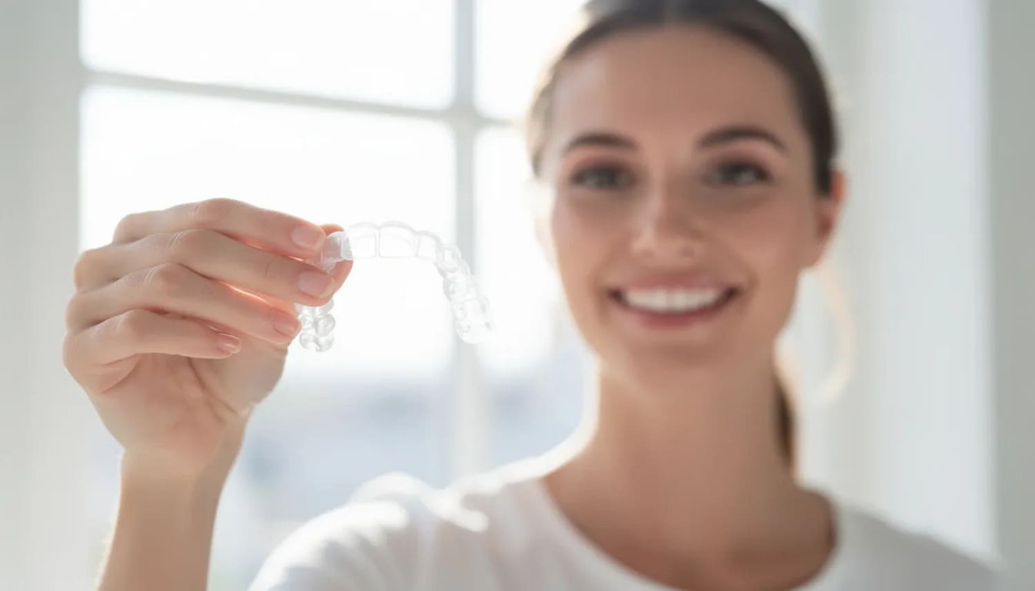 A Person Is Holding A Pair Of Clear Invisalign Aligners Up To Natural Light, Showcasing Their Transparency. The Image Emphasizes The Importance Of Keeping Aligners Clean And Hygienic For Achieving Your Best Smile.